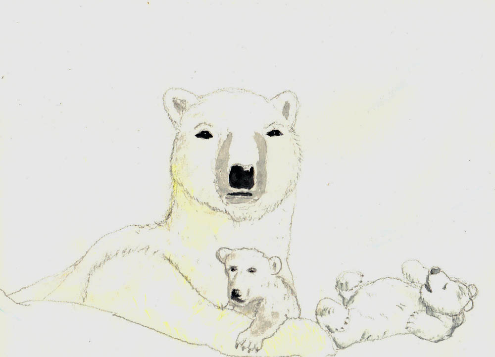 Polar Bear Mom and Cubs by Dicky Neely