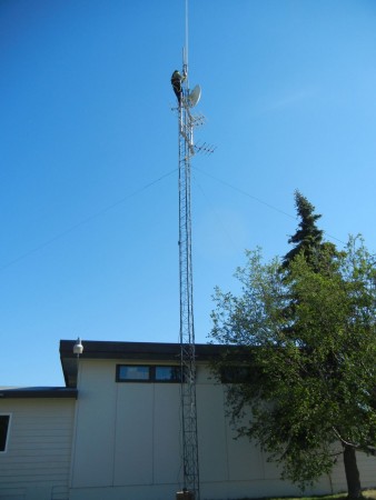 Hub tower in King Salmon, attached to maintenance shed 
