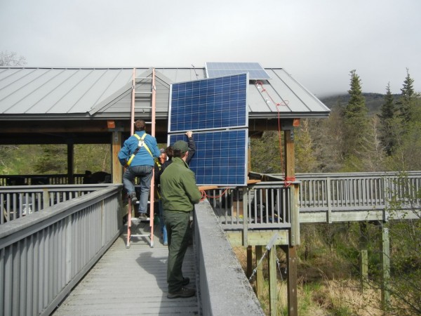 Installation of solar panels on the tree house 